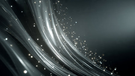 Platinum metallic flow across dark matte background with refined highlights.の写真素材