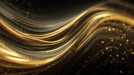 Modern royal purple gradient with flowing metallic gold light trails and high contrast highlights.