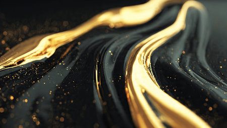 Silver chrome light streaks across matte black background with high-end aesthetic.の写真素材