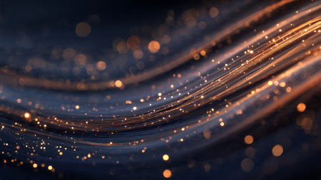 Emerald green and gold abstract luxury background with radiant golden waves and glowing dust...