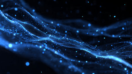 Futuristic blue wave of particles. 3d rendering, 3d illustration.