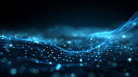 Futuristic technology wave with glowing particles. Big data visualization.