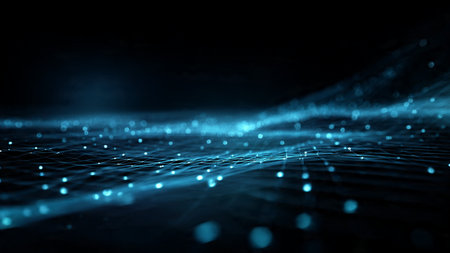Futuristic technology wave with glowing particles. Big data visualization.