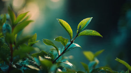 Green leaves in the morning light. Nature background. Selective focus.