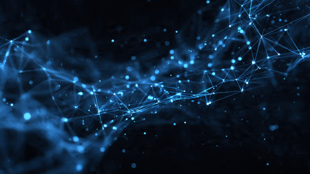 Network connection structure on dark background. Big data visualization. 3D rendering