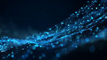 Abstract blue background with glowing particles, 3d rendering. Computer digital drawing.の写真素材