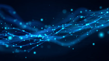 Abstract blue background with glowing particles and lines. 3d rendering.