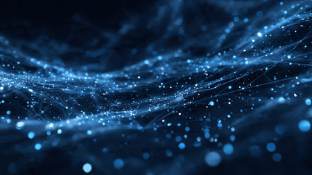 abstract background of glowing particles with depth of field and bokeh effect