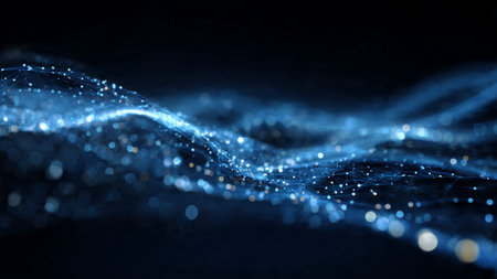 Abstract digital background with glowing particles. Big data visualization. 3D rendering