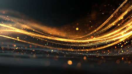 abstract golden bokeh light effect on black background, technology concept