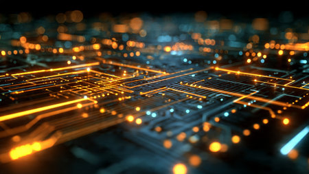 Circuit board close-up. Technology background. 3d rendering