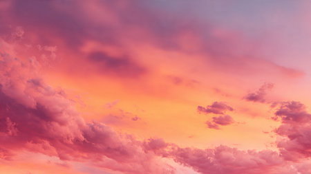 Sunset sky background with tiny clouds. Panoramic image.の写真素材
