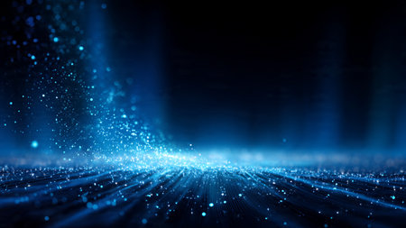 abstract blue light rays on dark background. 3d render illustrationの写真素材