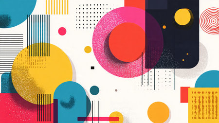 Abstract geometric background with circles, lines and dots. Vector illustration.