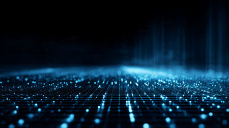 3d rendering of technology abstract background with glowing particles in empty space