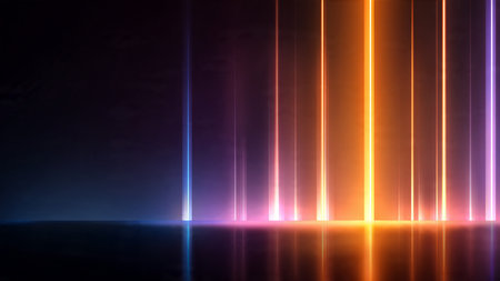 Glowing neon lines on dark background. Laser rays in dark room. Futuristic abstract background. 3d...