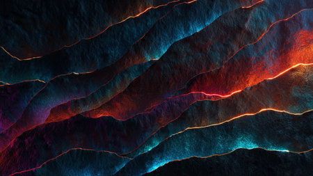 Abstract background of blue and red layers of rock formations in the mountains