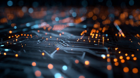 Circuit board close-up. Technology background. 3d rendering