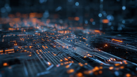 Circuit board close-up. Technology background. 3d rendering