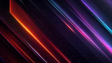 Neon light lines on a black background. Colorful abstract background