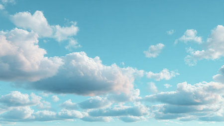 Blue sky background with tiny clouds, 3d rendering. Computer digital drawing.
