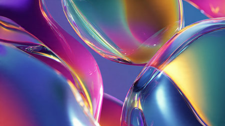 Glass spheres reflecting ambient studio lighting.