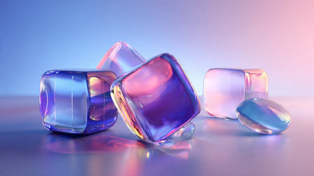 Floating spheres with colorful futuristic lighting.
