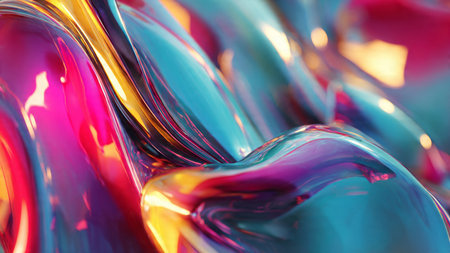Neon geometric objects floating in digital space.
