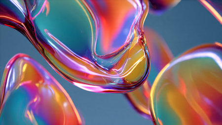 Dynamic fluid abstract shapes with colorful reflections.