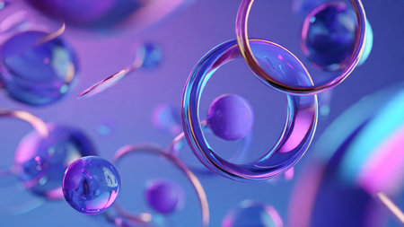 Modern geometric 3D composition with glowing shapes and gradient backdrop.