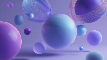 Glass style geometric objects floating in space.