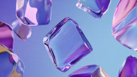 Crystal clear glass elements in a minimal digital scene.