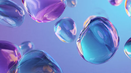 Elegant transparent glass rings floating in a digital scene.