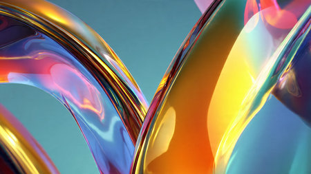 Futuristic floating geometric objects in digital space.
