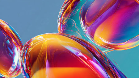 Transparent glass spheres with reflective lighting effects.