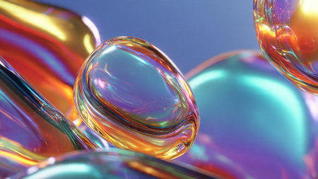 Glossy fluid shapes forming an organic digital structure.