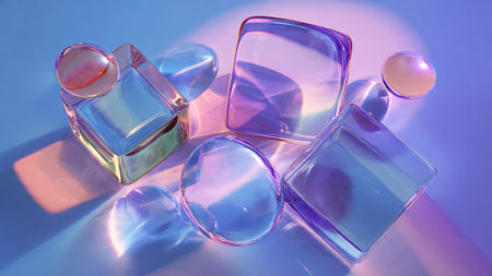Transparent glass rings glowing in a digital environment.