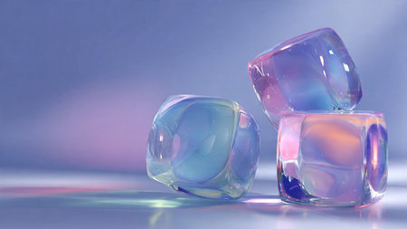 Elegant transparent geometric objects floating in a digital abstract environment.