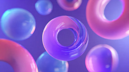 Floating spheres with colorful gradient lighting.