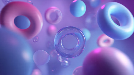 Floating geometric shapes creating a futuristic scene.