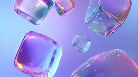 Floating geometric shapes creating a futuristic scene.