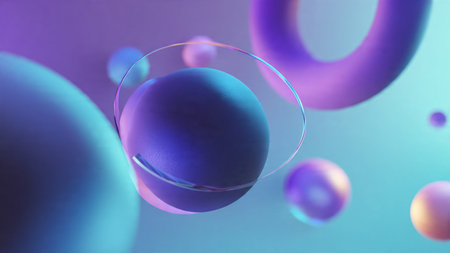 Vibrant fluid shapes flowing with digital reflections.
