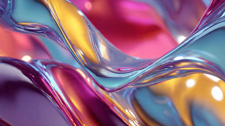 Liquid glossy abstract shapes with neon colors.