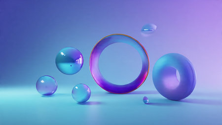 Glossy liquid shapes twisting in colorful gradients.