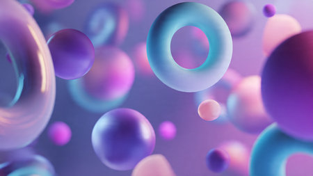 Floating spheres with colorful gradient lighting.