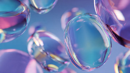 Transparent glass rings floating in a soft gradient environment.