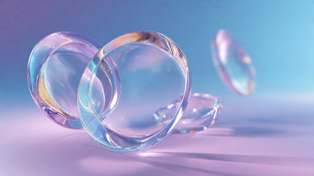 Futuristic floating geometric objects in digital space.