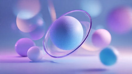 Modern floating spheres casting soft shadows in gradient light.