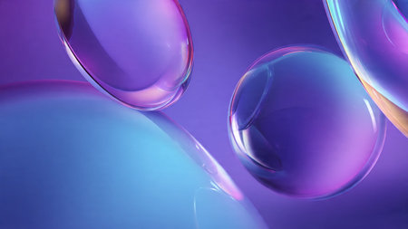 Transparent glass bubbles floating in a soft gradient scene.