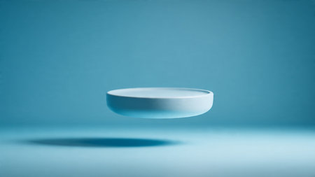 Empty round podium on blue background. Mockup for product presentation.